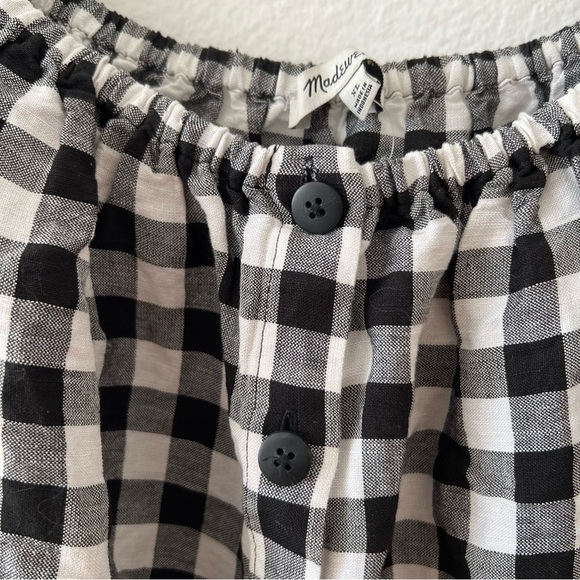Madewell Linen-Blend Puff-Sleeve Button-Front Crop Top in Gingham Check - Picture 6 of 9